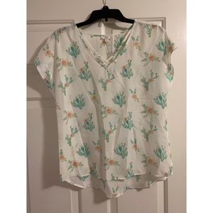Green and White Cactus Pattern Blouse